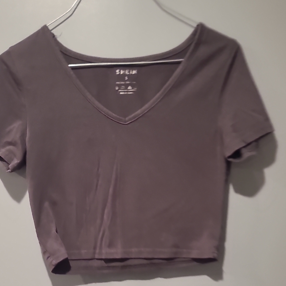 SHEIN V-Neck Crop Top - Charcoal